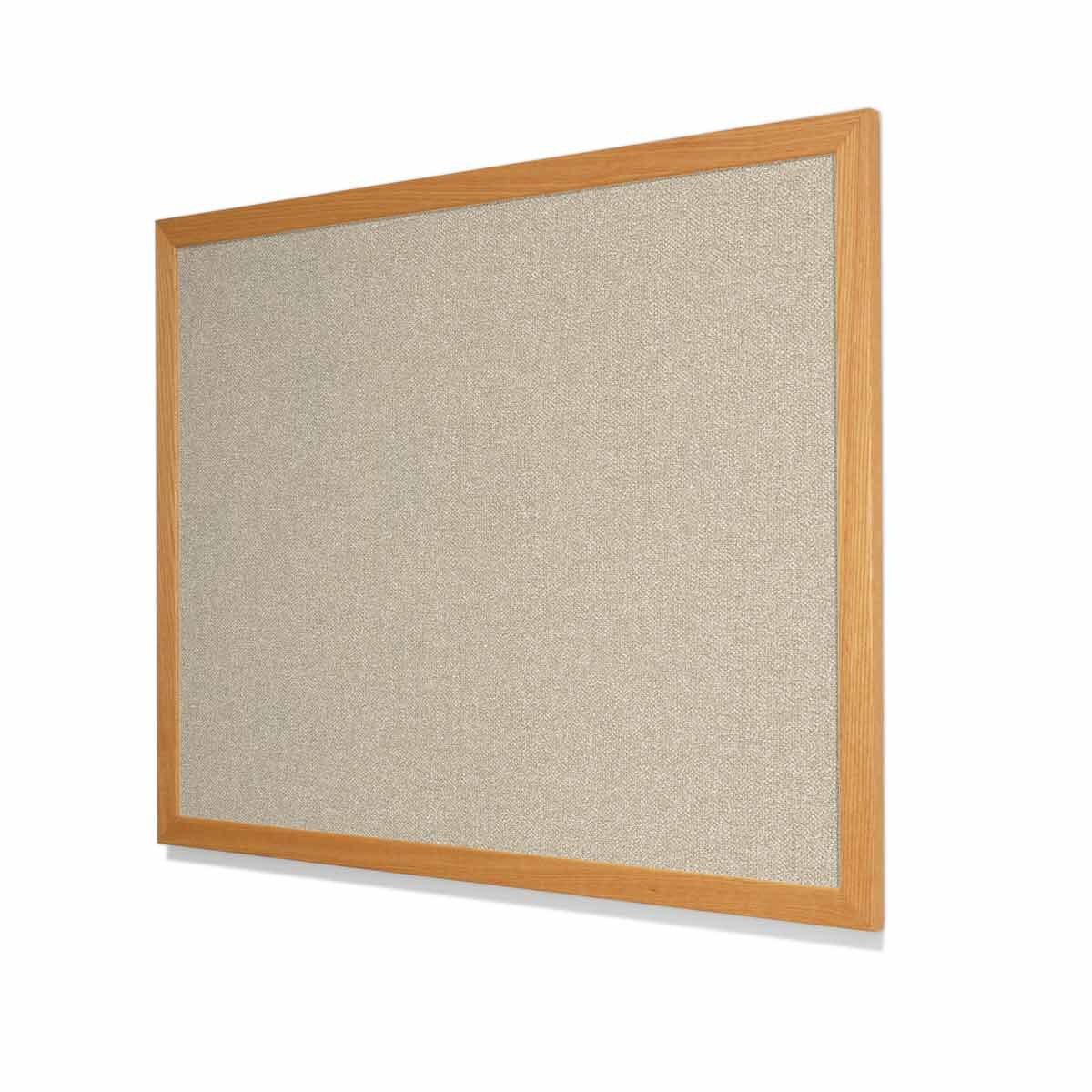 Type II Woven Vinyl Koroseal Linden Gray Mist Cork Board with Red Oak Frame